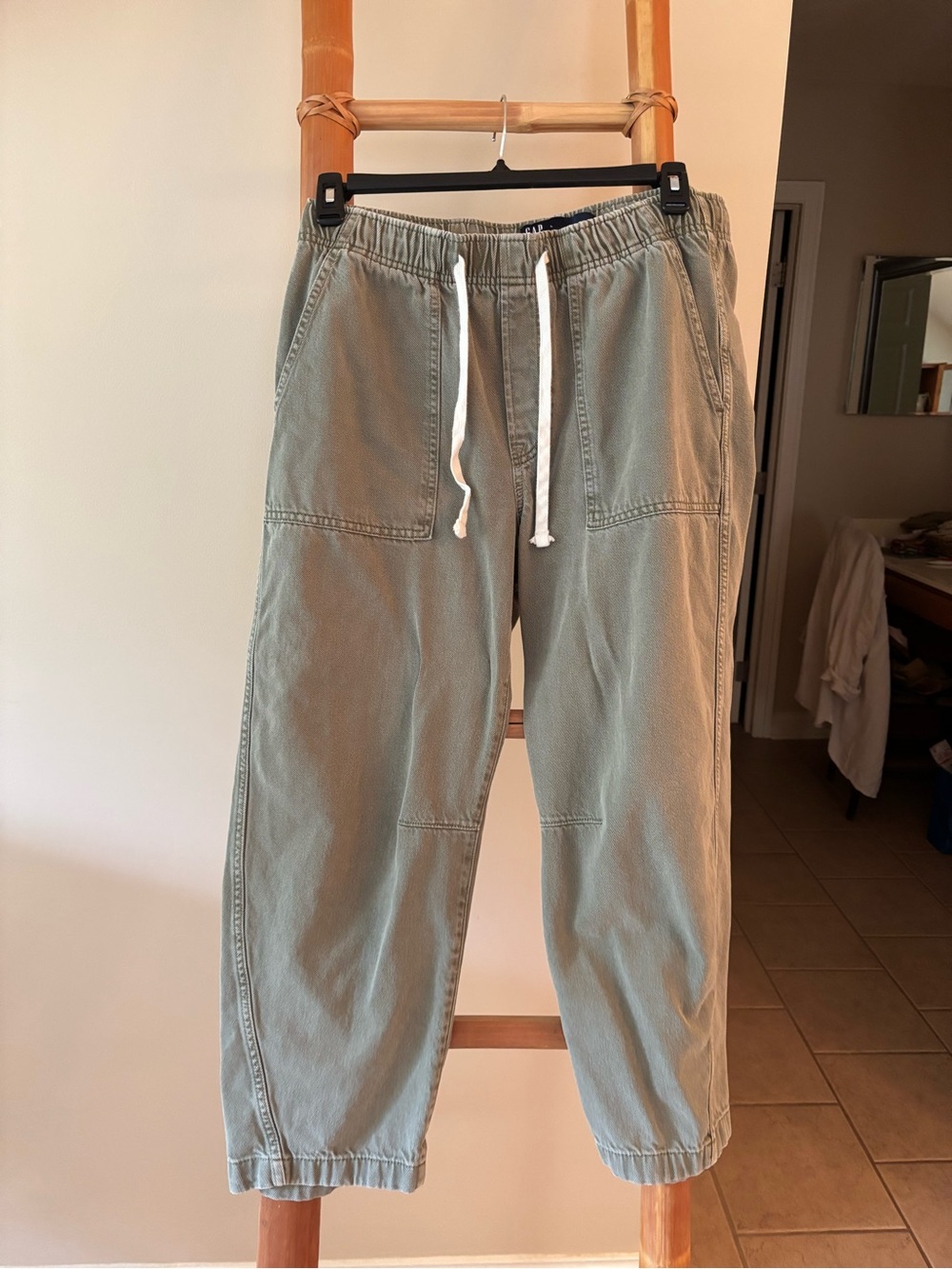 GAP barrel pull on drawstring denim jeans Sage Green